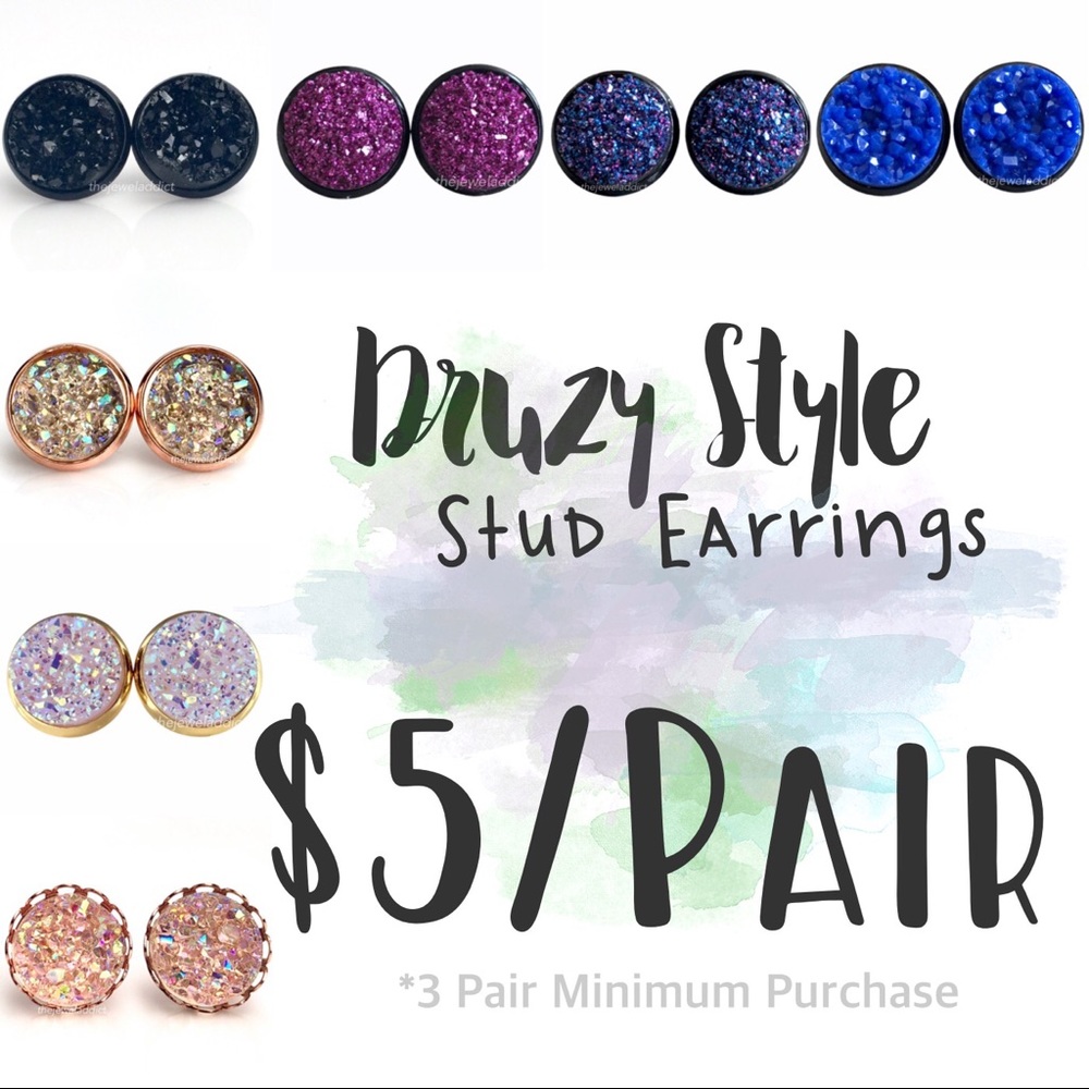 $5/Pair Druzy Style Stud Earrings